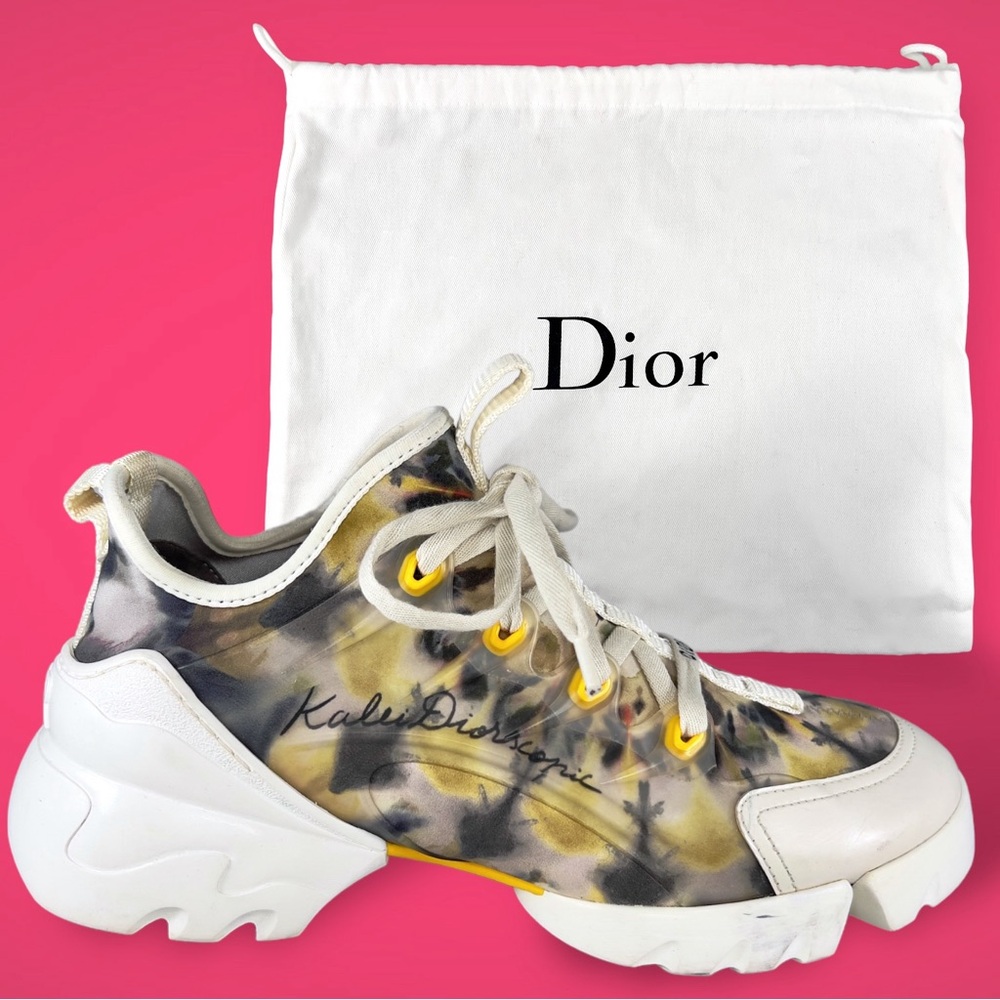 Christian Dior D-Connect KaleiDiorscopic Yellow & Gray Trainer Sneakers Size 38